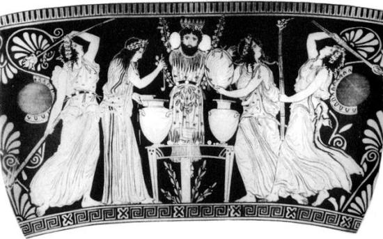 women-offering-wine-before-an-idol-of-dionysus-greek-vase
