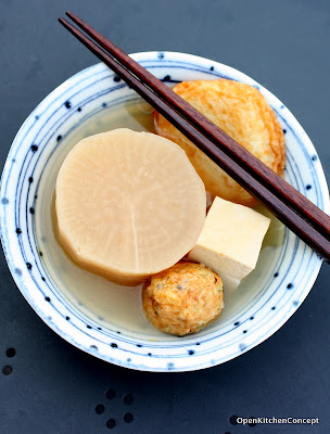 Daikon, fishcakes and tofu via Open Kitchen Concept