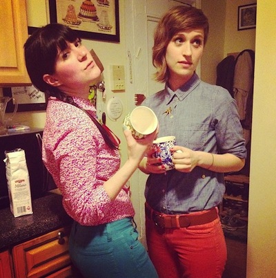 lizz, me, and the aforementioned chambray shirt. photo by vanessa friedman. also i've never made that face before in my life