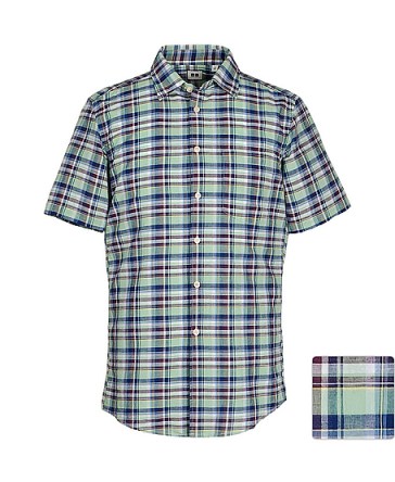 COTTON LINEN MADRAS CHECK SHORT SLEEVE SHIRT, available at uniqlo