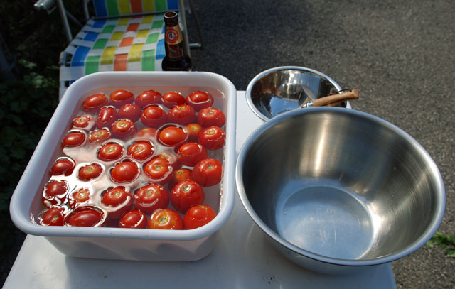 Tomato Prep 1: The all important hulling and beering step