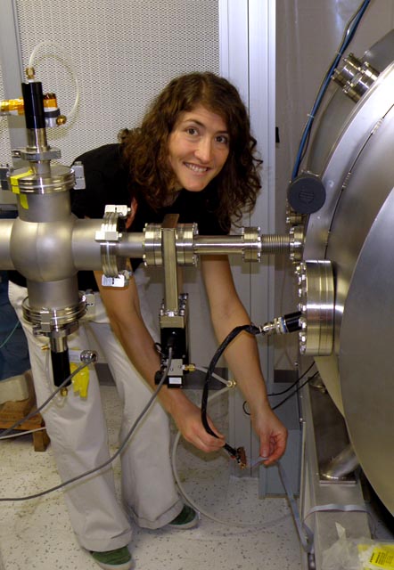 Christina Hammock uses a particle accelerator to test an instrument for the NASA Juno Mission to Jupiter while working as an electrical engineer at the Johns Hopkins University Applied Physics Lab. Via The Antarctic Sun. 