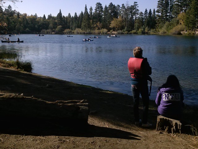 Here she is, admiring our majestic ships from the shore, her second-in-charge Vanessa at her side (via Somer)