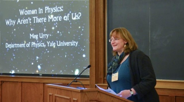 Dr. Meg Urry, professor of physics and astronomy at Yale, spends much of her time working against sexism in science. via http://news.yale.edu/photos/yale-hosts-nearly-200-future-female-physicists