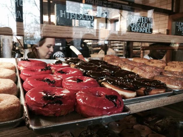 The hibiscus dougnut at Dough in Brooklyn