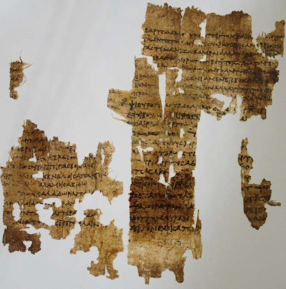 Papyrus manuscript containing fragments of three of Sapphos poems, found in mummy casing in the archives of the University of Cologne.