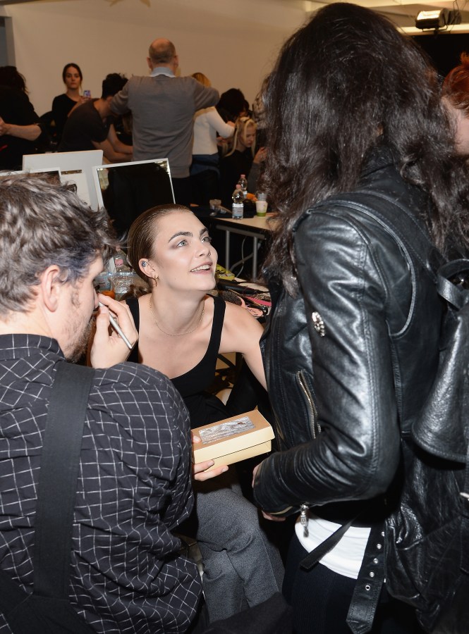 MILAN, ITALY - FEBRUARY 20:  Cara Delevingne and Michelle Rodriguez backstage ahead of the Fendi show as part of Milan Fashion Week Womenswear Autumn/Winter 2014 on February 20, 2014 in Milan, Italy.  (Photo by Venturelli/WireImage)