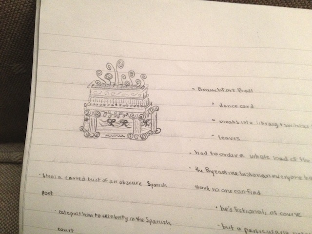 On the right side of the page are plans for the Regency romance novel I have yet to write. 