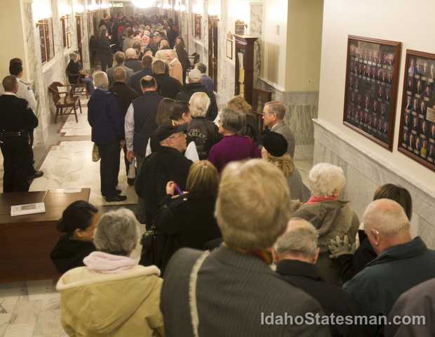 The packed halls before the hearing. Photo via The Idaho Statesman