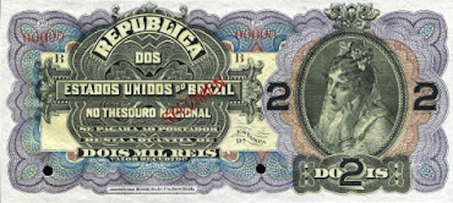 Brazil 2 Mil Reis Zella Banknote