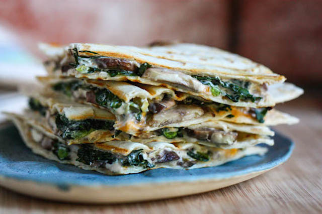 Creamy Mushroom and Kale Quesadilla