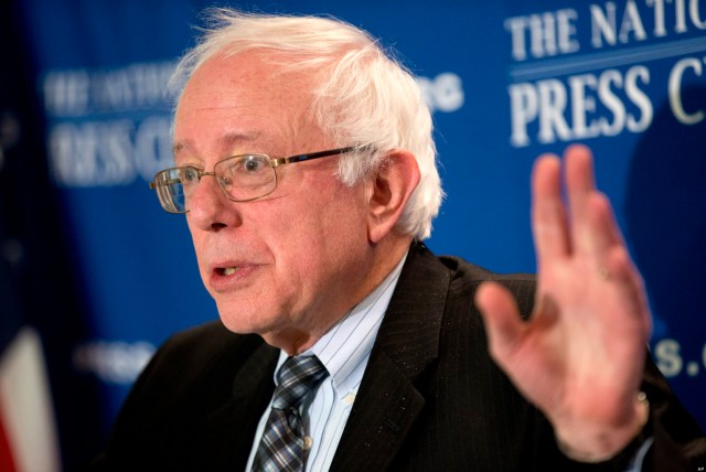 Sen. Bernie Sanders, I-Vt. gestures as he speaks about the fiscal cliff during a news conference at the National Press Club in Washington, Wednesday, Dec. 5, 2012. (AP Photo/Jacquelyn Martin)