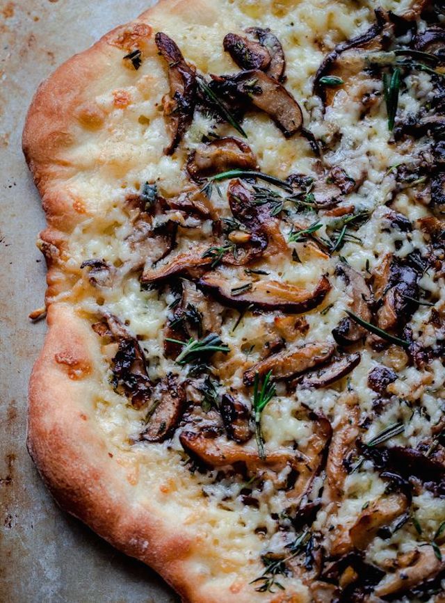 Mushroom Pizza with Havarti Cheese, Fresh Herbs, and White Truffle Oil