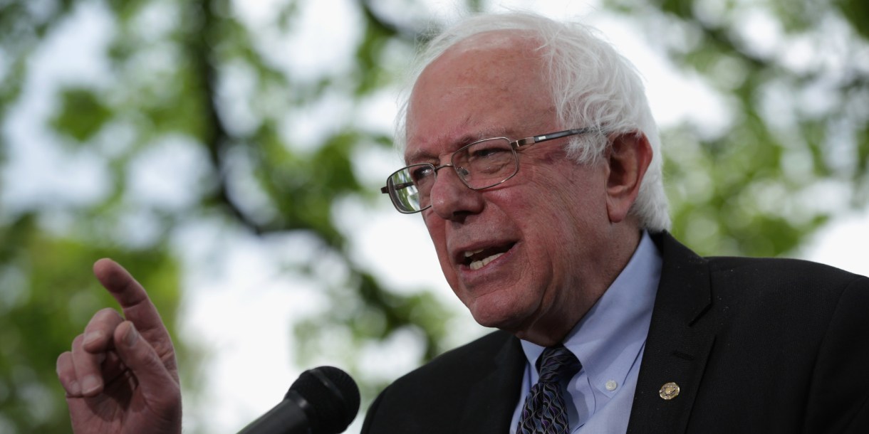 WASHINGTON, DC - APRIL 30:  U.S. Sen. Bernard Sanders (I-VT) speaks on  his agenda for America  during a news conference on Capitol Hill April 30, 2015 in Washington, DC. Sen. Sanders sent out an e-mail earlier to announce that he will run for U.S. president.  (Photo by Alex Wong/Getty Images)