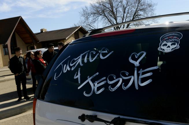 AURORA, CO. - FEBRUARY 07: Mourners arrive for during the burial of Jessica Hernandez at Olinger Highland Cemetery in Thornton, CO on February 7, 2015. Over 700 people attended the funeral and hundreds continued on to the burial afterwards. The family of 17-year-old Hernandez has called for federal intervention in the investigation into their daughter's shooting death by Denver police officers. (Photo By Craig F. Walker / The Denver Post)