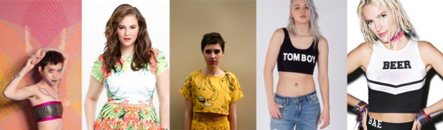 Rebirth Garments , http://www.fashiontofigure.com/cabana-tropical-print-plus-size-crop-top.html http://www.typicalfreaks.bigcartel.com/product/banana-crop-top http://www.wildfang.com/the-night-life-tomboy-bra.html http://www.dollskill.com/team-beer-cheer-shirt.html http://www.candy-strike.com/collections/crop-tops