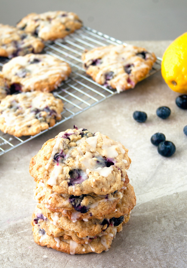 Blueberry Oatmeal Cookies with Lemon Glaze