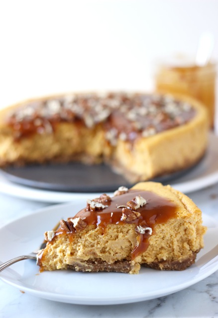 Pumpkin-Pecan-Cheesecake-with-Salted-Caramel-Sauce