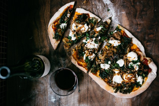 Kale, Ricotta and Caramelized Onion Pizza