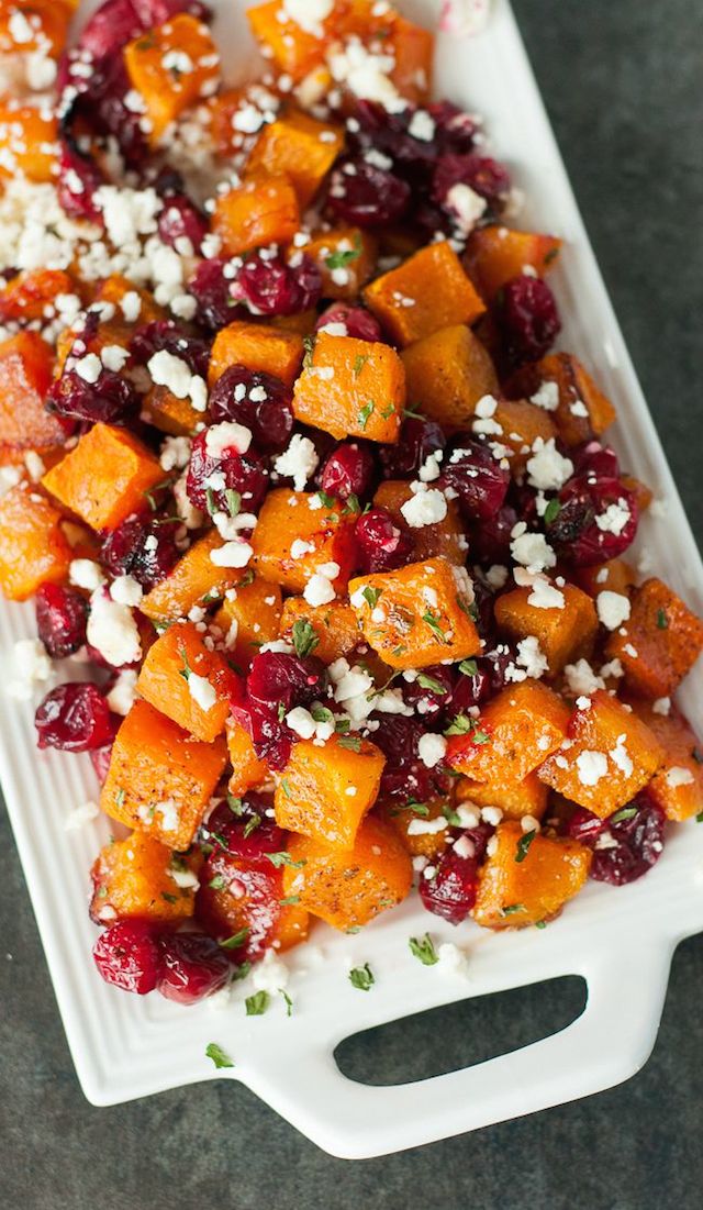 Honey Roasted Butternut Squash with Cranberries and Feta