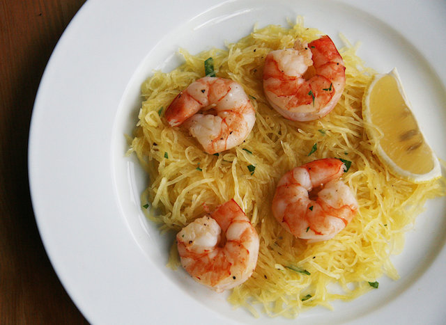 Roasted Shrimp Over Spaghetti Squash