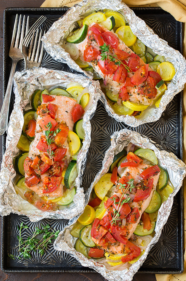 Salmon and Summer Veggies in Foil