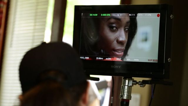 Angelica Ross working on set.