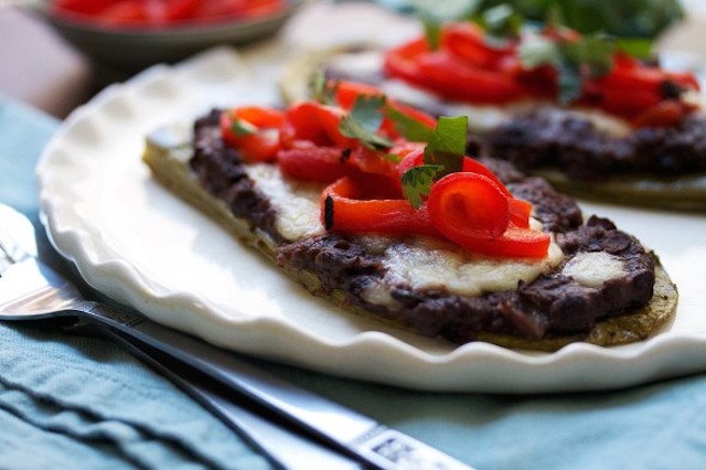 Stuffed Nopales with Black Beans, Cheese, and Roasted Red Pepper