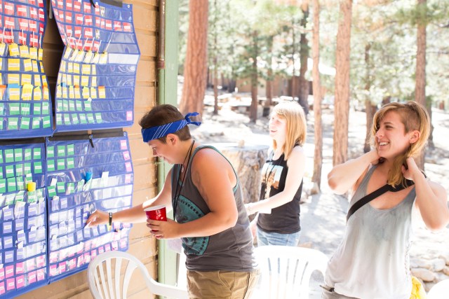 campers putting notes in pigeonholes // photo by Robin Roemer