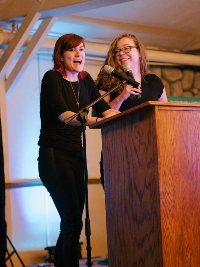 Lizz and Rachel reading (photo by Norah Smith)