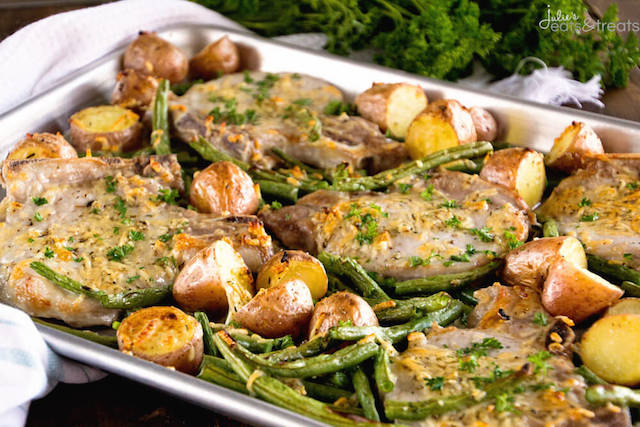 One Pan Parmesan Pork Chops and Veggies