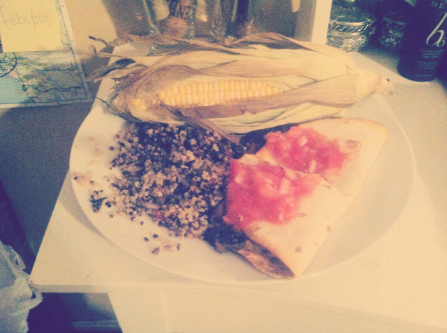 Black Bean, Spinach, Mushroom, and Soy Chorizo Quesadilla