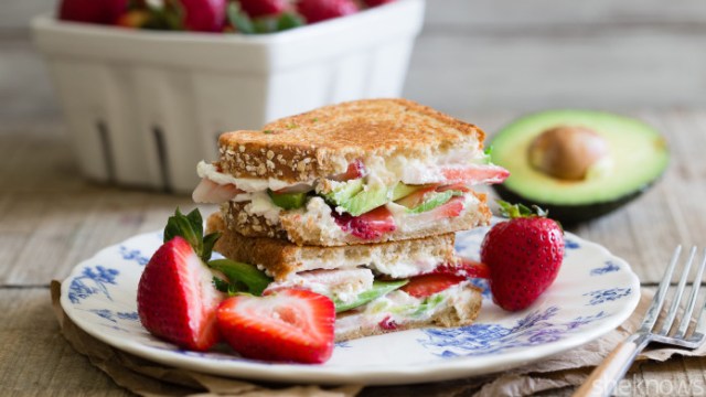 Strawberry avocado goat cheese panini