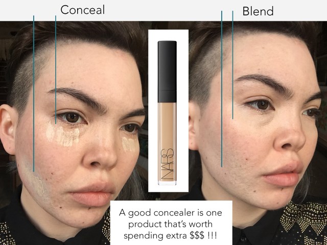 I use concealer before I put on foundation. Put concealer over whatever part of your face that you color corrected in the previous step, and under your eyes if you want to conceal any bags under your eyes.