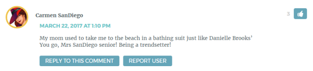 My mom used to take me to the beach in a bathing suit just like Danielle Brooks’ You go, Mrs SanDiego senior! Being a trendsetter!