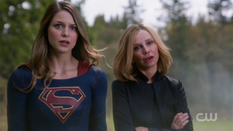 Kara looks shocked and Cat looks curious