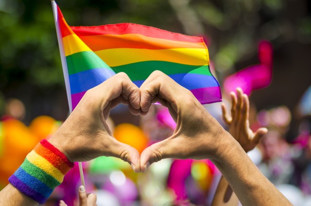 Pride flag with six colors.