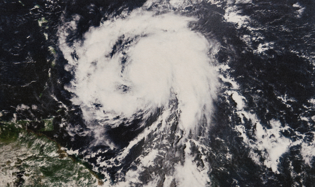 Geocolor Image in the eye of Hurricane Maria category 3 storm as it headed toward the Caribbean, Puerto Rico, the Dominican Republic and Haiti. Elements of this image furnished by NASA.