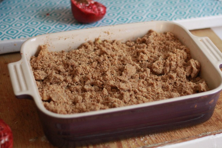 Femme Brûlée: Apple Pomegranate Crisp with Gingersnap Crumb Topping