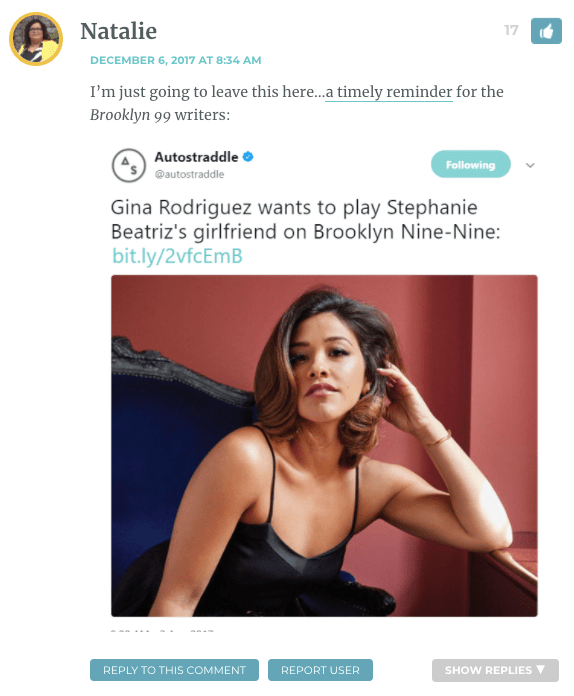 I’m just going to leave this here…a timely reminder for the Brooklyn 99 writers: (GINA RODRIGUEZ WANTS TO PLAY STEPHANIE BEATRIZ'S GIRLFRIEND ON BROOKLYN 99)