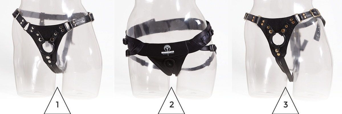 product photos of the three harnesses