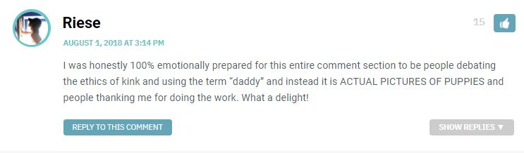 I was honestly 100% emotionally prepared for this entire comment section to be people debating the ethics of kink and using the term “daddy