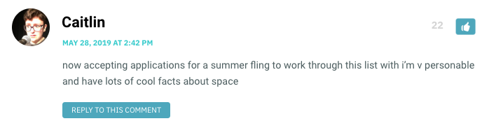 now accepting applications for a summer fling to work through this list with i’m v personable and have lots of cool facts about space