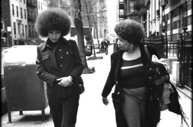 Toni Morrison walking with Angela Davis in New York in the 1970s.