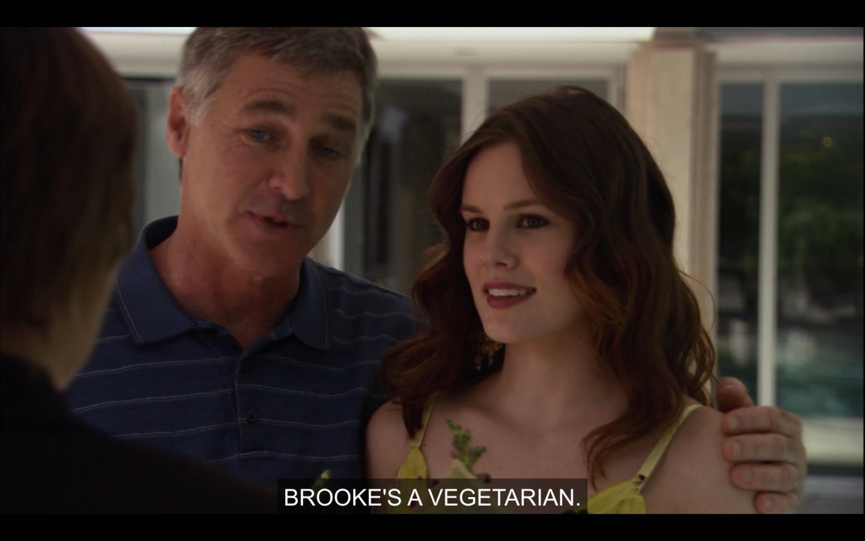 Max's boss and his daughter. The dad says, "Brooke's a vegetarian."
