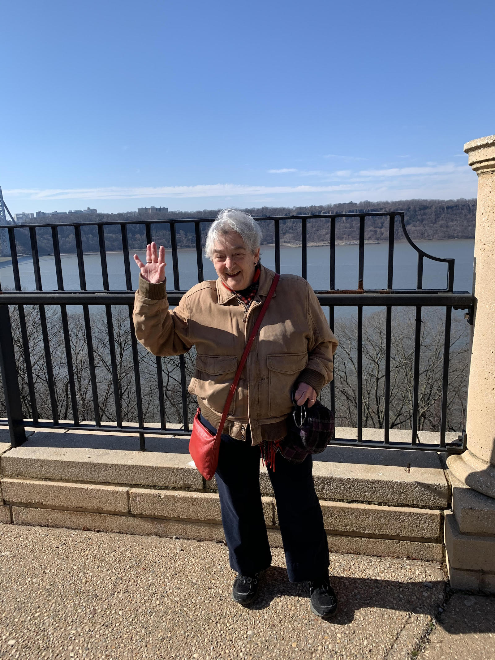 Miriam Frank, author of book on queers in the labor movement, poses in front of the Hudson River
