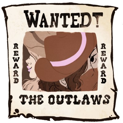 illustration: wanted poster featuring the narrator and the teacher — the poster says WANTED! Reward THE OUTLAWS"