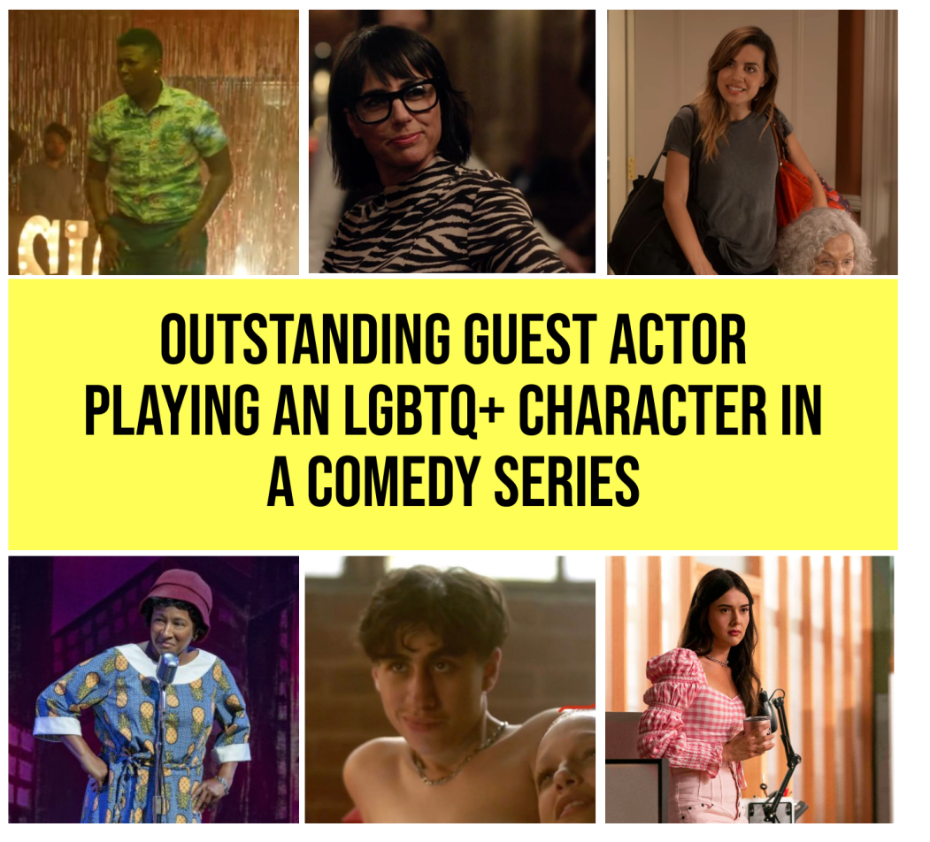 Top Row: Brittani Nichols as Barbecue Daddy #1, A Black Lady Sketch Show (HBO) // Constance Zimmer as Claudia Nico, Shameless (Showtime) // Natalie Morales as Michelle, Dead to Me (Netflix)
Bottom Row: Wanda Sykes as Moms Mabley, The Marvelous Mrs Maisel (Amazon Prime) // MIchelle Badillo as Sam, Vida (Starz) // Patti Harrison as Ruthie, Shrill (Hulu)