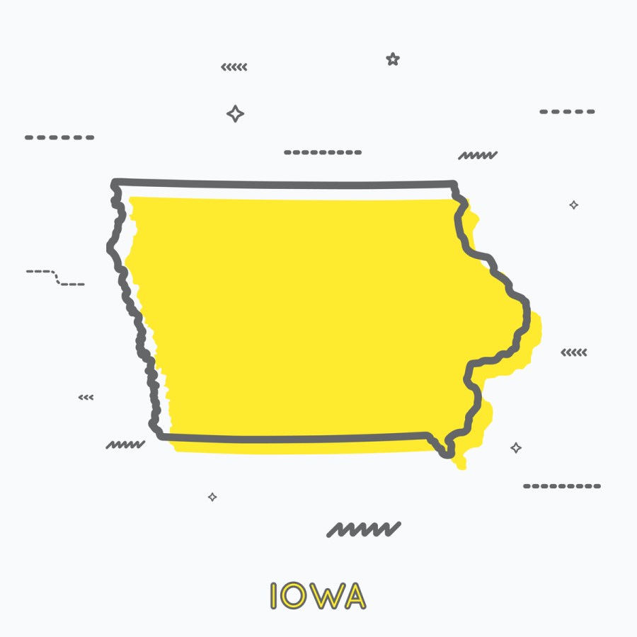 A Yellow Outline of Iowa