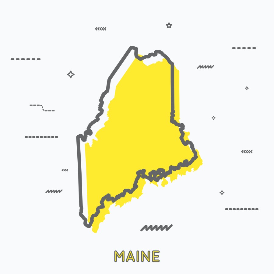 A Yellow Outline of Maine